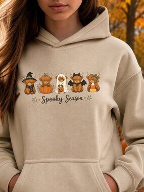 Highland Cow HOODIE Graphic Sweatshirt Spooky Season Halloween Fall Pumpkins